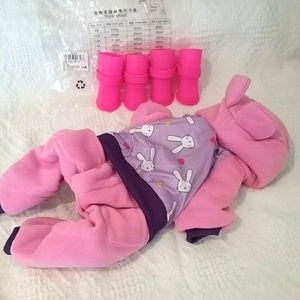 Bunny snowsuit and rubber boots for dogs